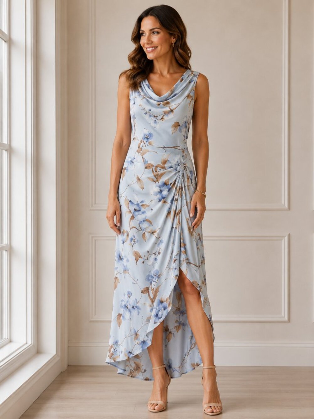 White House Black Market Light Blue Floral High-Low Dress